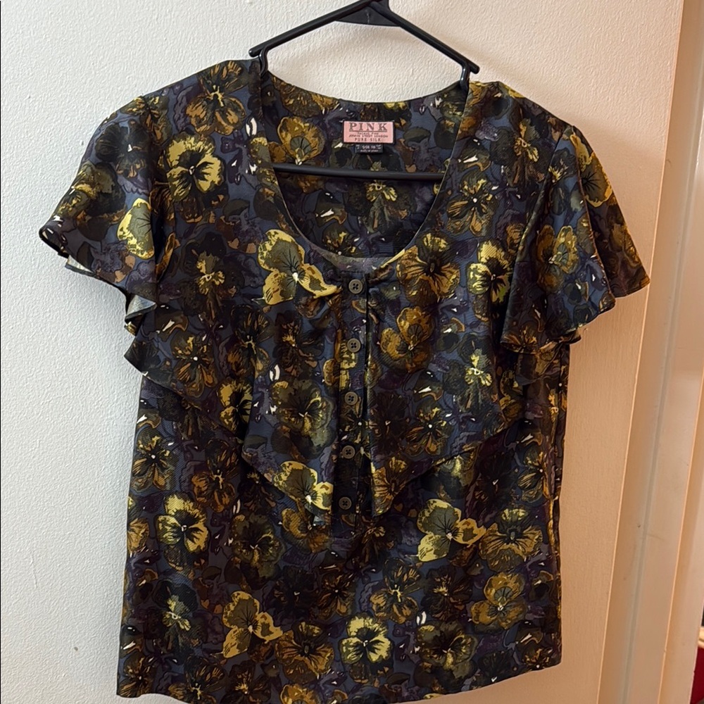 PINK Victoria's Secret Women's Floral Top - Black and Gold